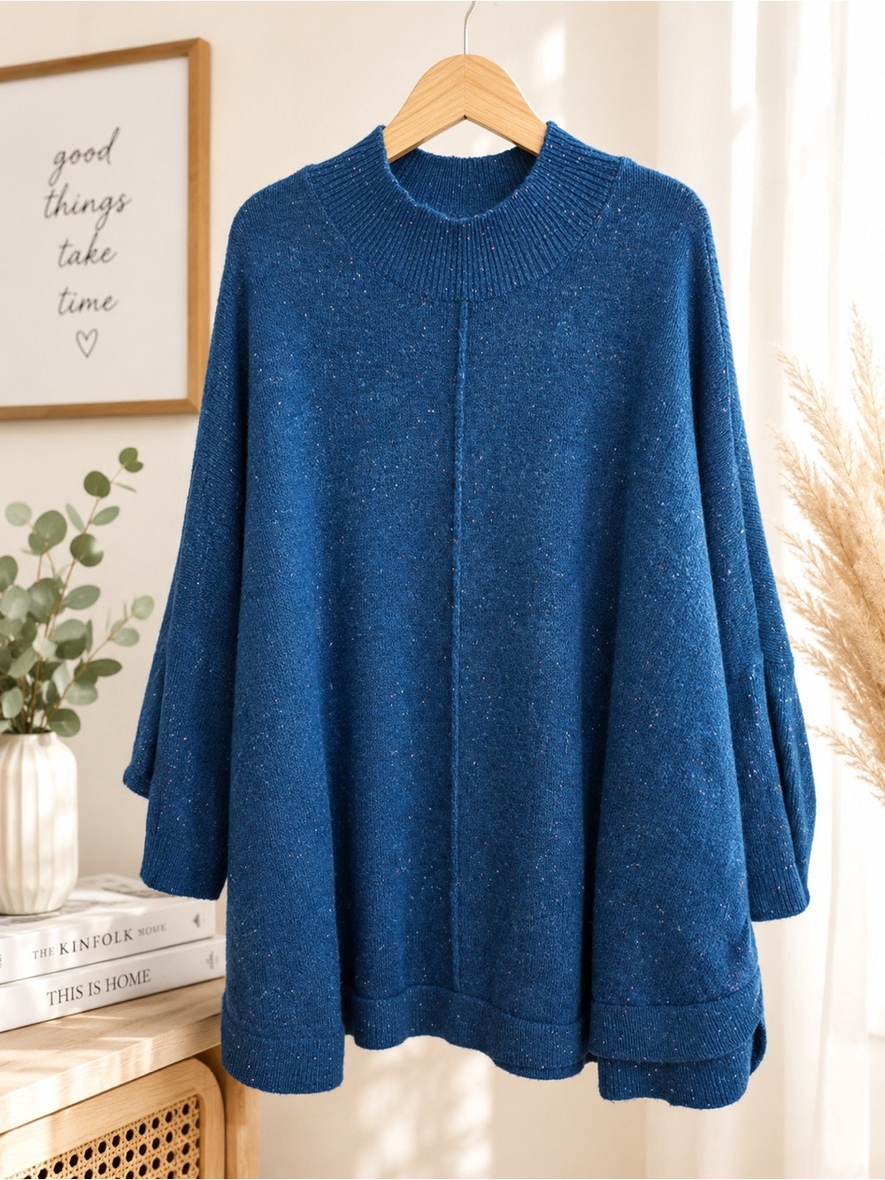 LOFT Blue Mock Neck Oversized Sweater